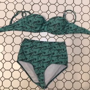 Modcloth Swim - T Rex high waisted bikini. Green. Modcloth Swim - T Rex high waisted bikini. Green.